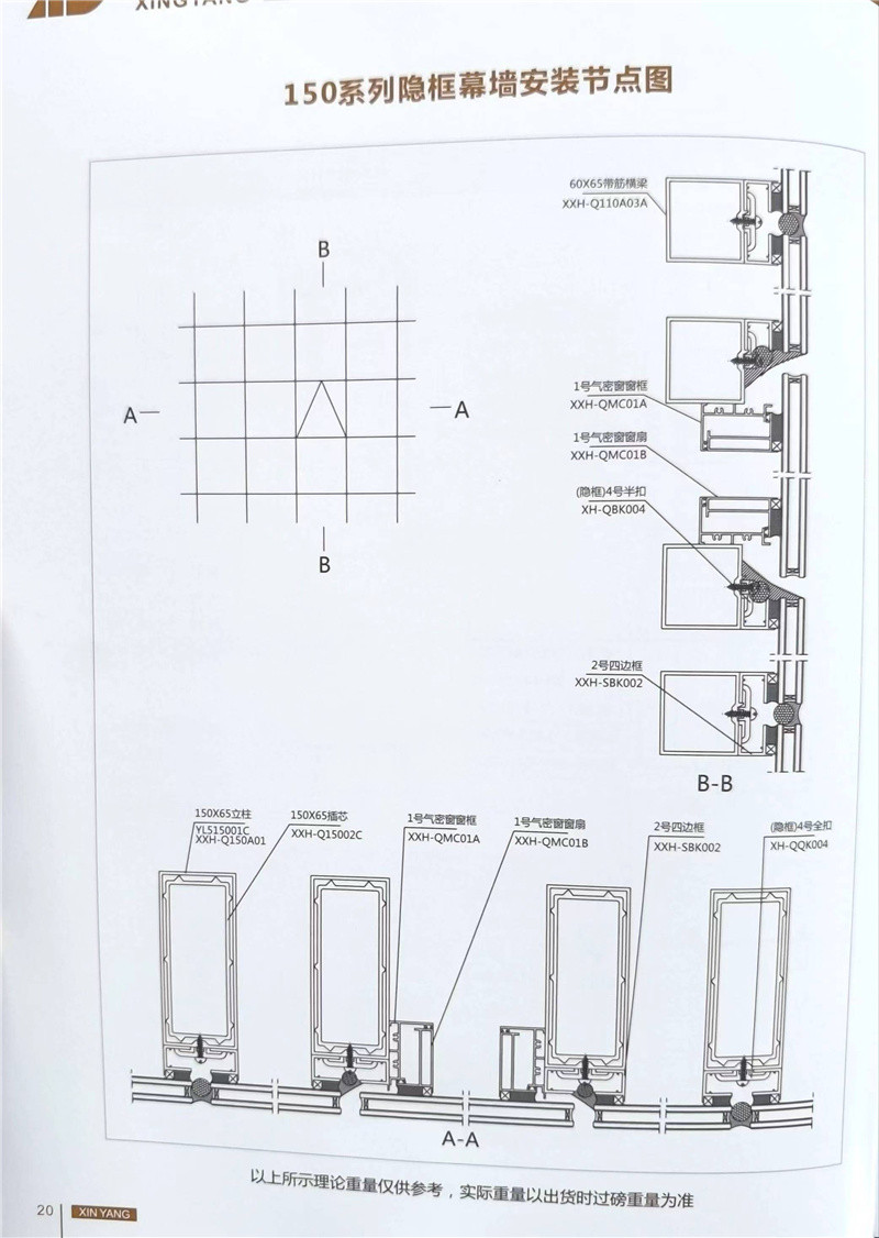 150系列隱框幕墻安裝節(jié)點(diǎn)圖